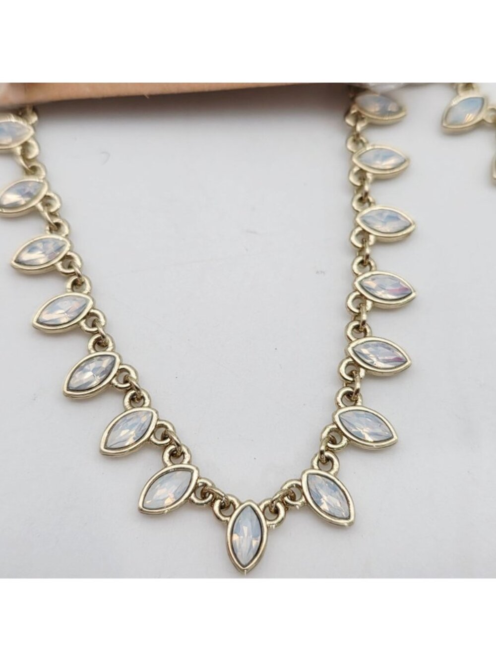 Loft Gold Tone Iridescent Festoon Beaded Necklace With Clear Teardrop Stones - Picture 8 of 9
